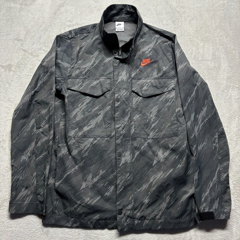 NIKE Sportswear M65 Woven Camo‎ Jacket Mens M Black Gray Lightweight Bomber